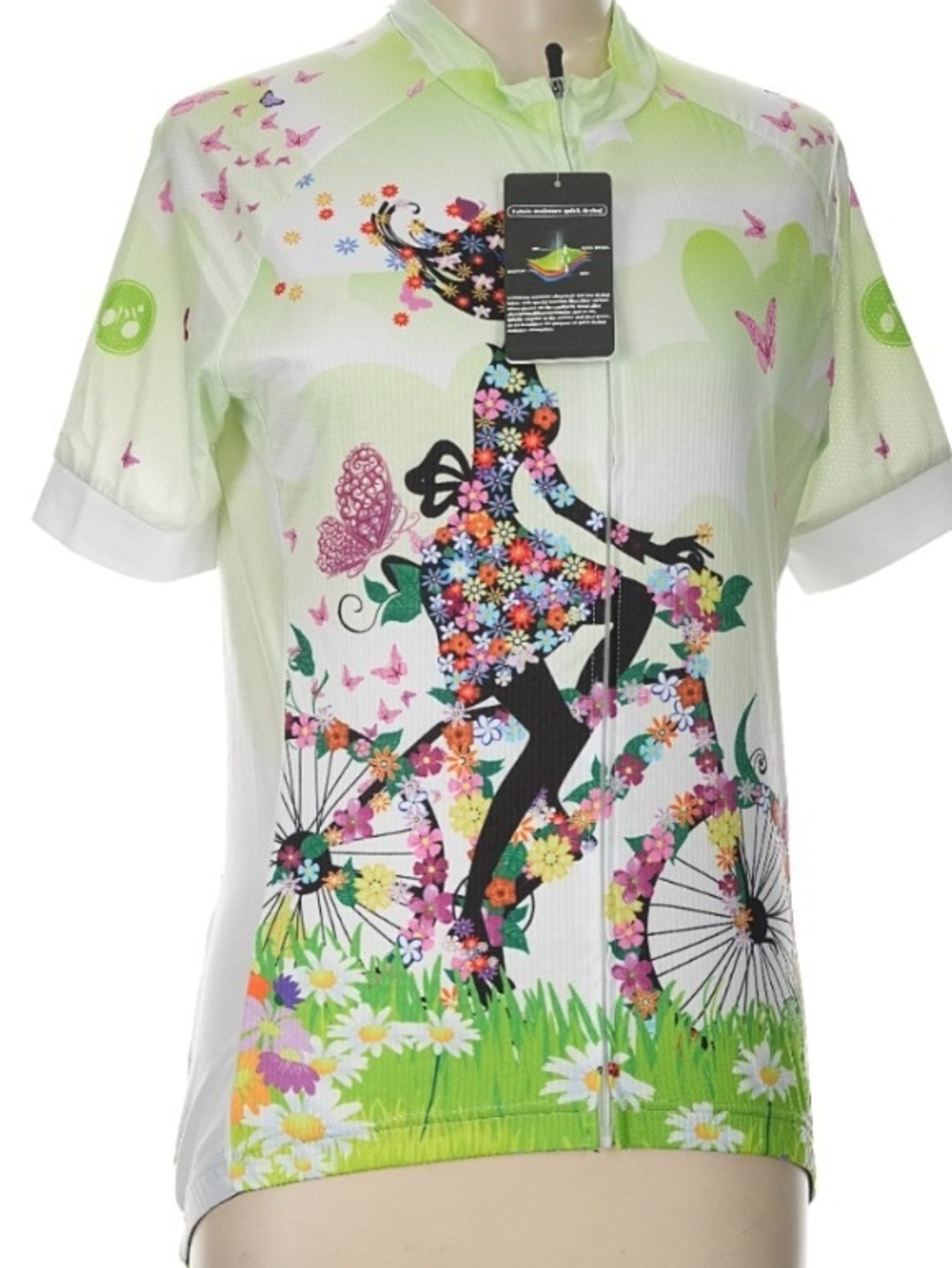 Women's Floral Cycling Jersey - Light Green Floral Silhouette